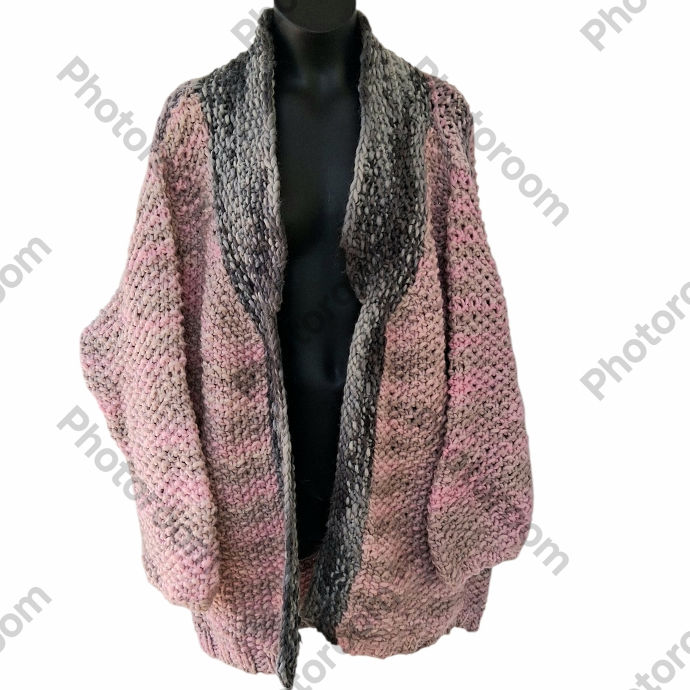 Hand Knit Pink &  Gray Knit Poncho/ Sweater 3849